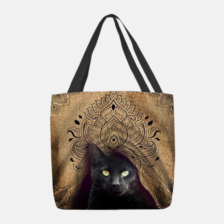 Women Canvas Cute Black Cat Pattern Handbag Tote Shoulder Bag - Trendha