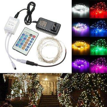 12V 10M 100LED Silver Wire Christmas String Fairy Light Remote Controller with Adapter - Trendha