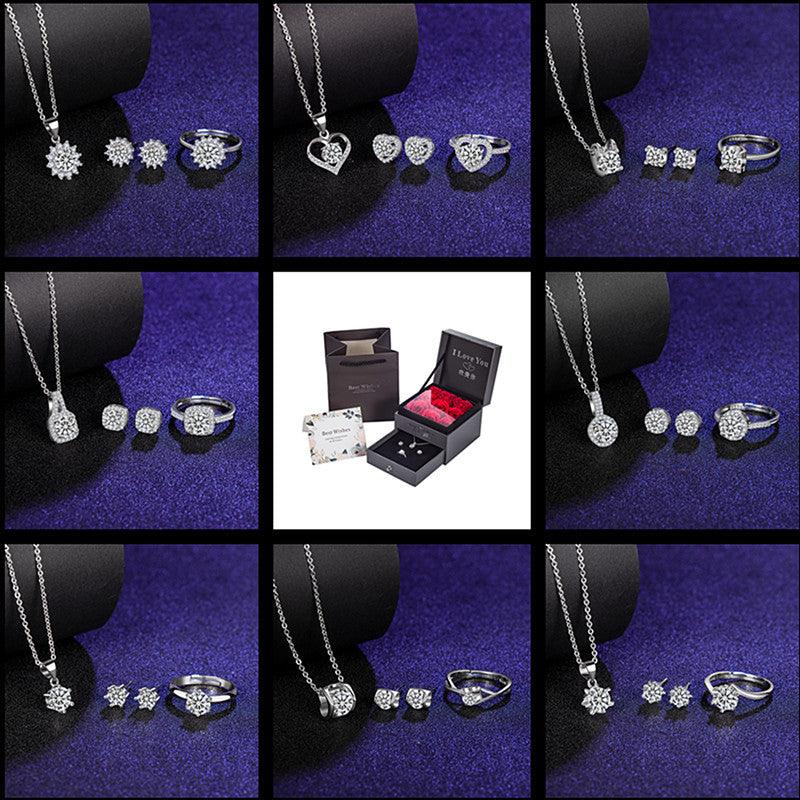 Platinum-Plated Zircon Necklace, Ring and Earrings Set