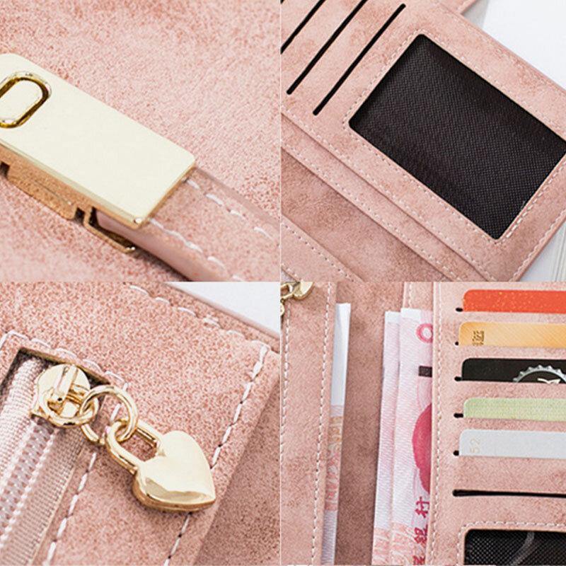 Women 5.5 Inch Phone 5 Card Slots Frosted Bifold Long Wallet Purse - Trendha