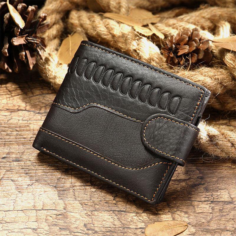 Men Genuine Leather Cowhide Retro 8 Cards Slot License Card Bag Wallet - Trendha