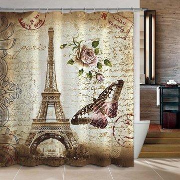 180x200cm Paris Bathroom Shower Curtains Eiffel Tower Waterproof Fabric & Hooks - Trendha