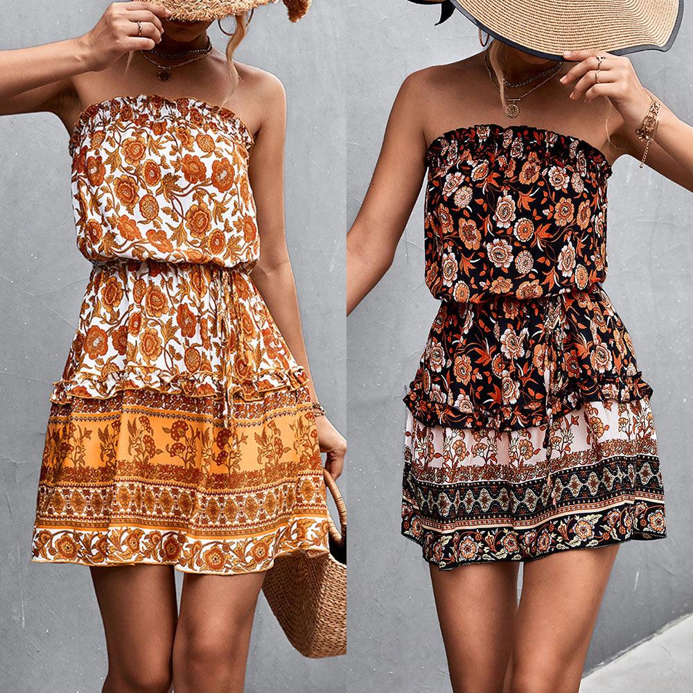 Women's Bohemian Floral Strapless Dress - Trendha