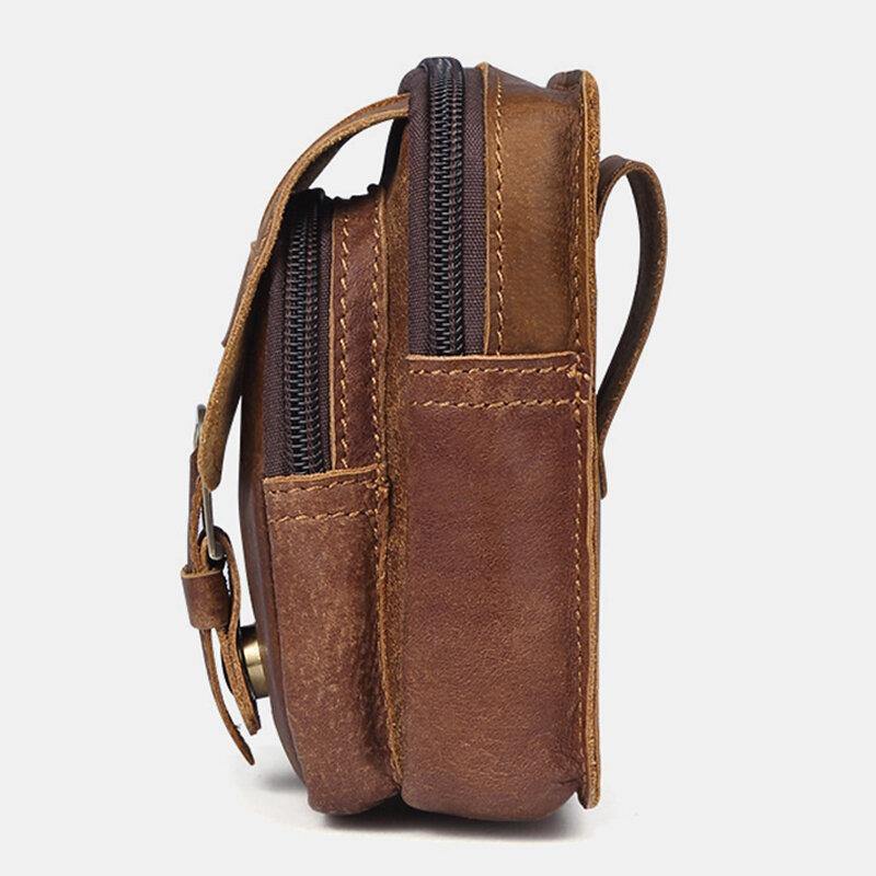 Men's Genuine Leather Retro Business Sports Waist Bag with Belt Loop for 4.7 Inch Phone - Trendha