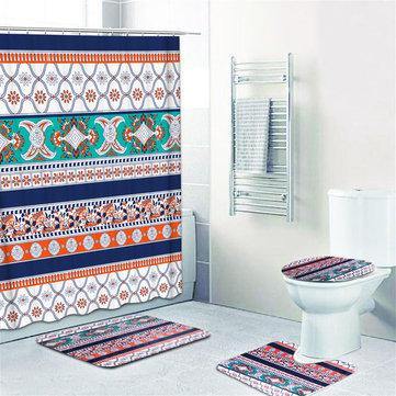 1/3/4PCS Shower Curtain Non-Slip Rug Set Pedestal Rug Toilet Cover Mat Bathroom Waterproof Bath Curtain - Trendha