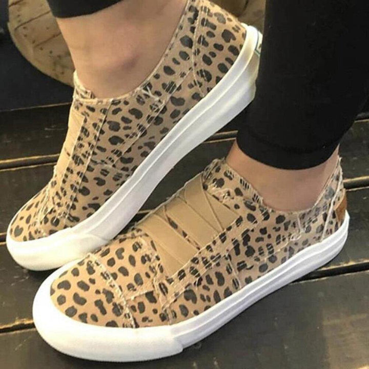 Woemn Leopard Printing Elastic Band Casual Canvas Flat Shoes - Trendha