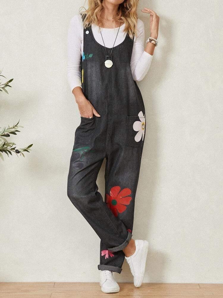 Bohemia Colorful Calico Print Pocket Casual Jumpsuit For Women - Trendha
