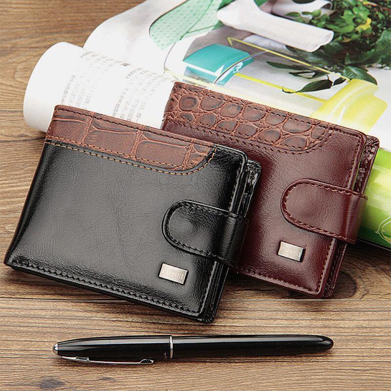 Men Faux Leather Contrast Color Retro Business Fashion Card Holder Wallet - Trendha