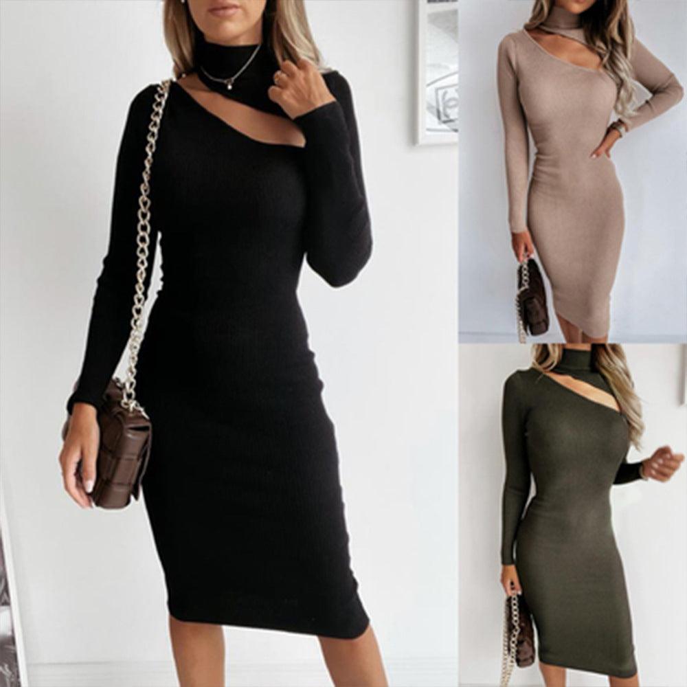 Long-Sleeve High-Neck Cutout Bodycon Dress