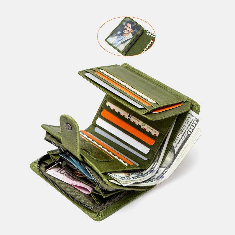 Women Genuine Leather RFID Multi-function Multi Card Slots Casual Solid Color Brief Card Holder Wallet - Trendha
