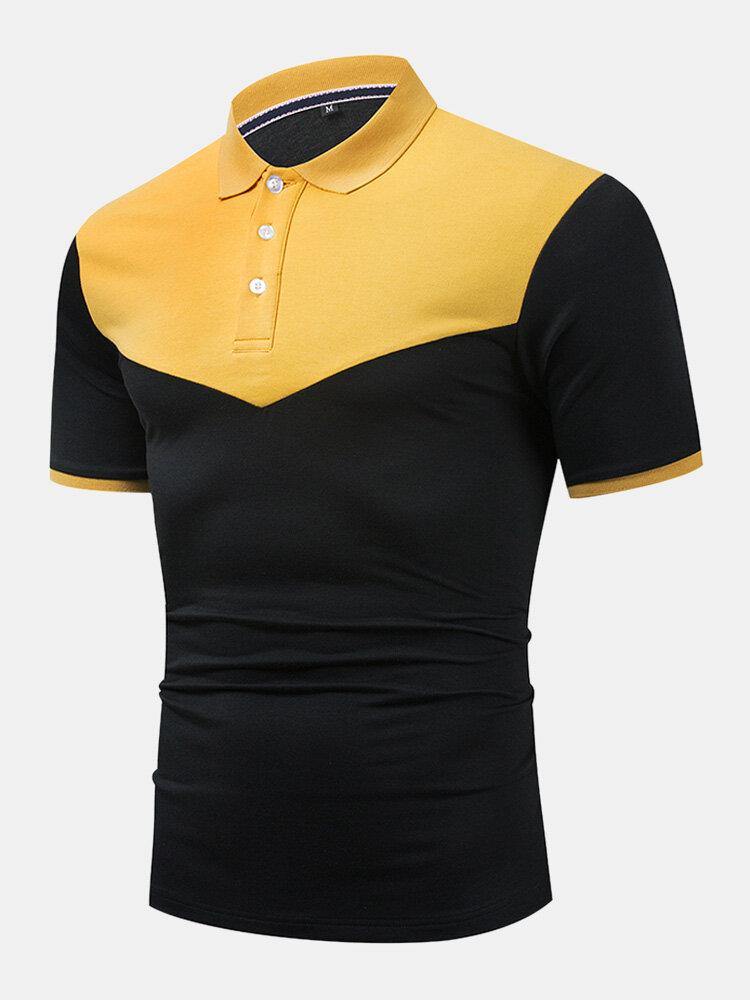 Mens Cotton Patchwork Button Closure Business Golf Shirts - Trendha