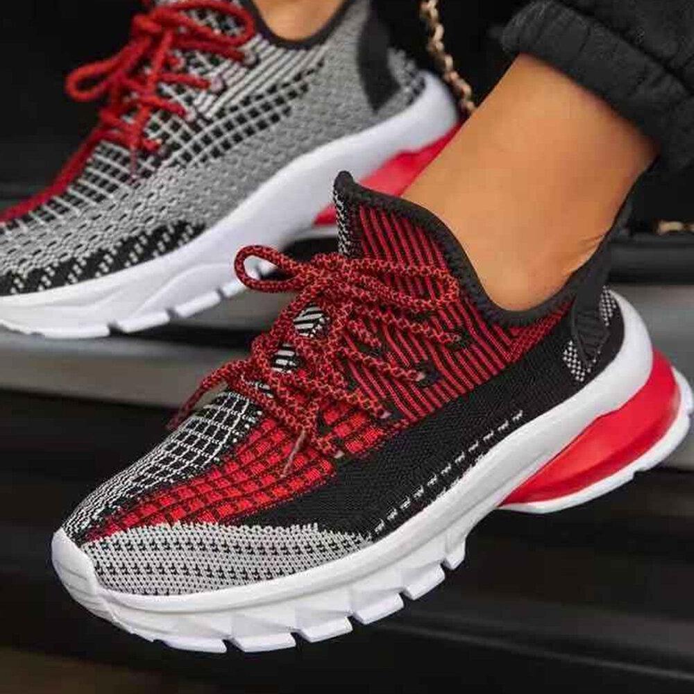 Women Large Size Mesh Knitted Breathable Running Shoes - Trendha