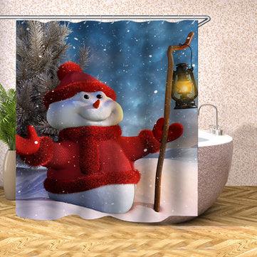 Christmas Decoration Christmas Snowman Shower Curtain Washable Eco-friendly Waterproof Curtain With Plastic Hook - Trendha