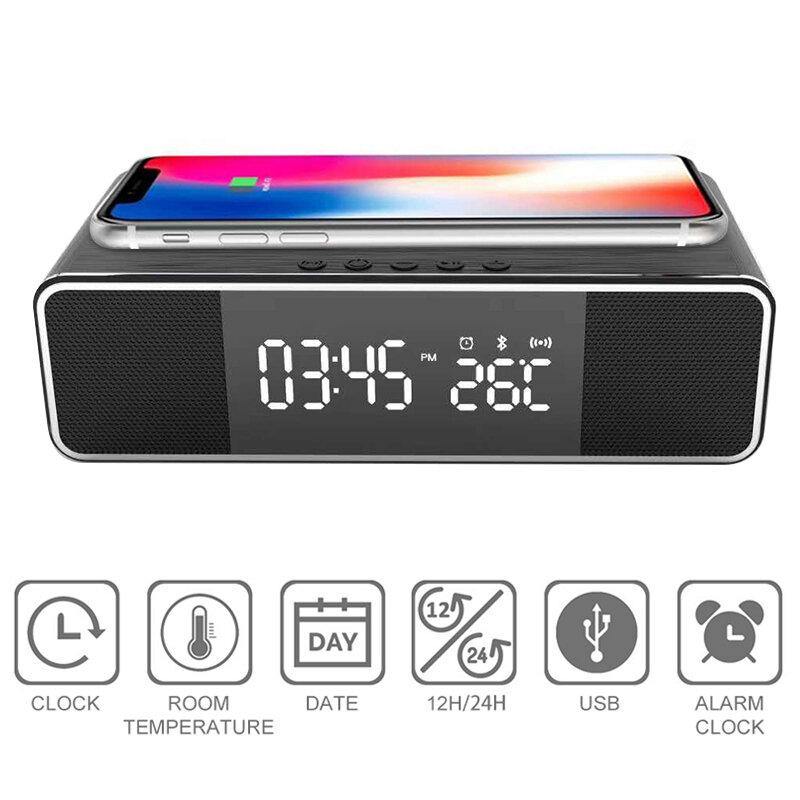 Wireless bluetooth Alarm Clock Phone Charger FM Radio Table Digital Thermometer With Alarm Clock Display Desktop Clock for Home Decor - Trendha