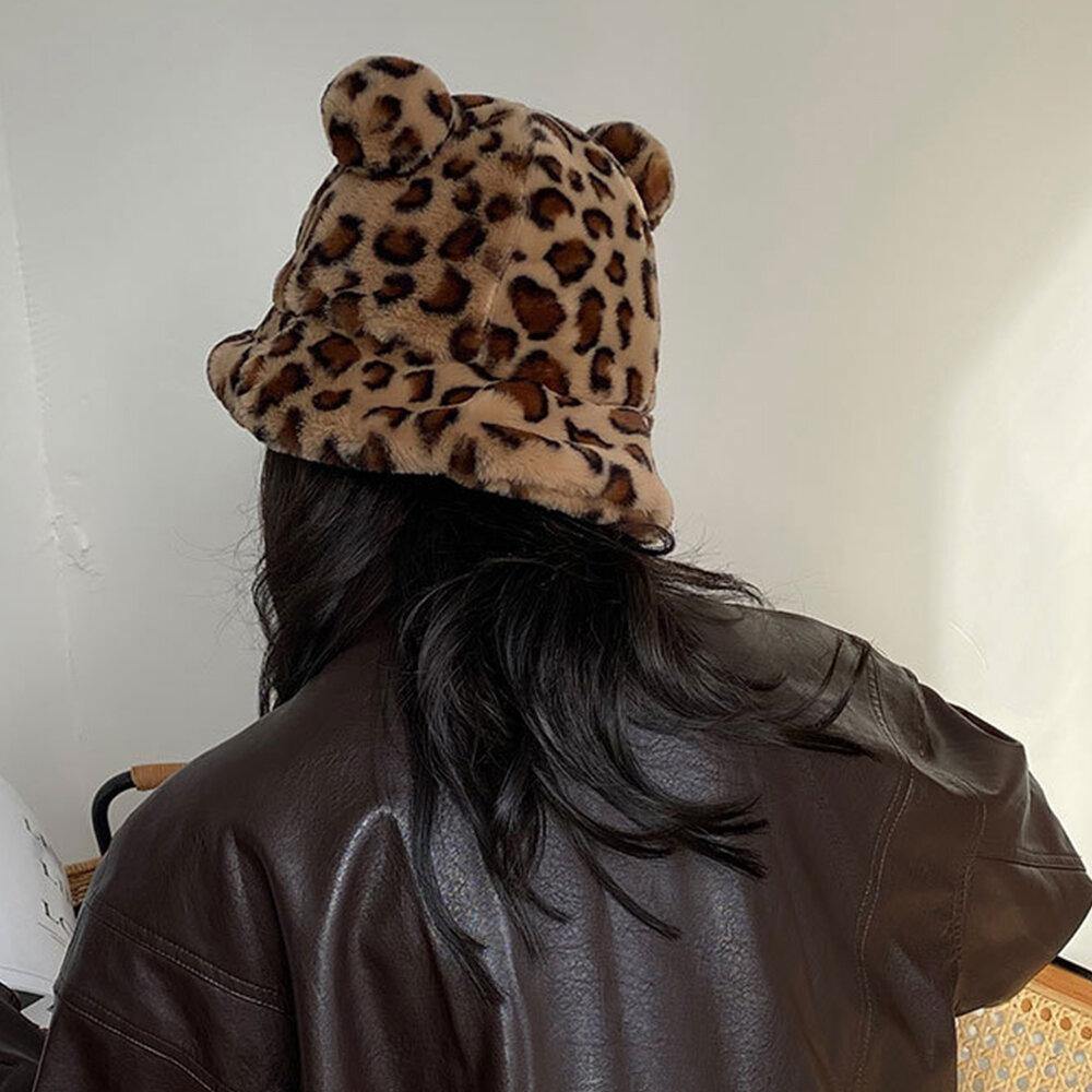 Women Faux Rabbit Hair Warm Soft Cute Casual All-match Animal Ear Pattern Bucket Hat - Trendha