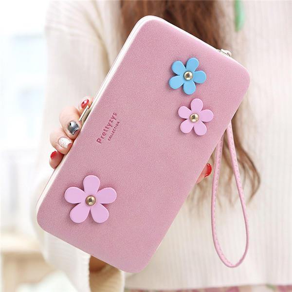 Women Flower 5.5 Inch Phone PU Wallet Case Cover Long Wallet - Trendha