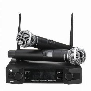 EPXCM A-666 UHF Wireless 2Ch Handheld Mic Cardioid Microphone System for Kraoke Speech Party - Trendha