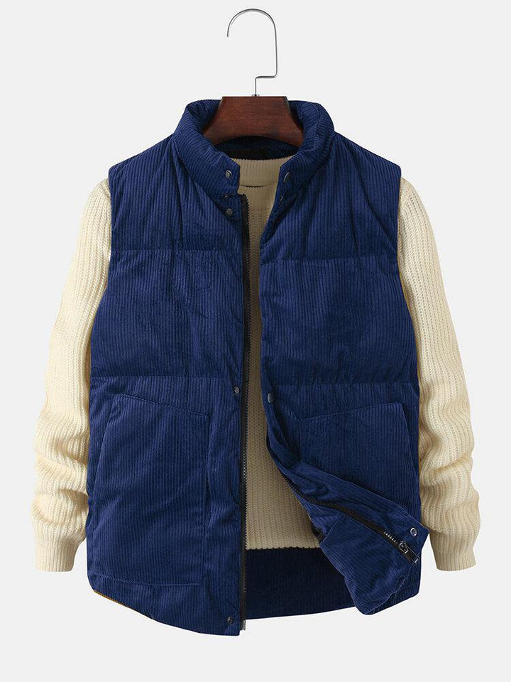 Mens Corduroy Solid Color Zipper Pocket Thicken Warm Padded Gilet - Trendha