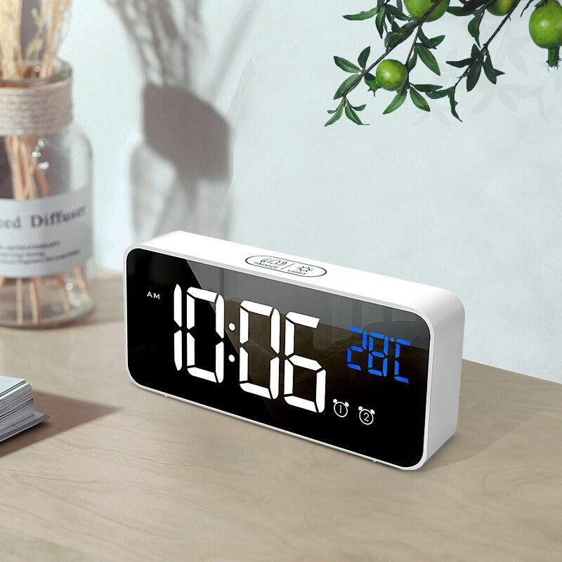 LED Music Alarm Clock Digital Snooze Function Temperature Display Table Home Mirror Decoration Clock - Trendha