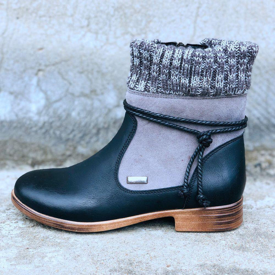 Large Size Women Retro Warm Daily Winter Sock Splicing Boots - Trendha