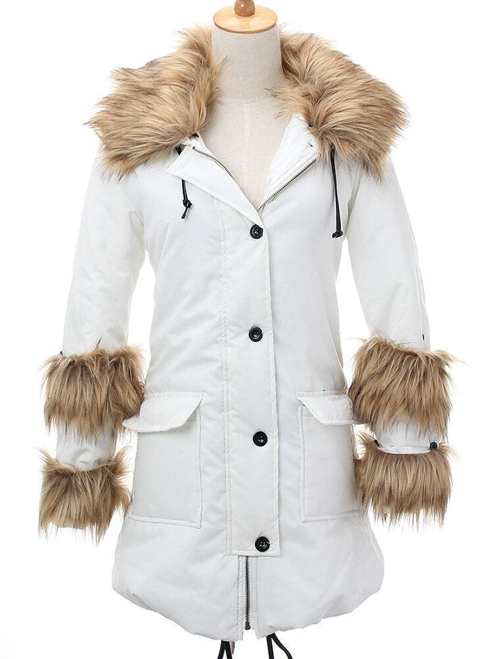 Casual Women Hooded Long Outwear Fur Collar Long Sleeve Jacket Coats - Trendha