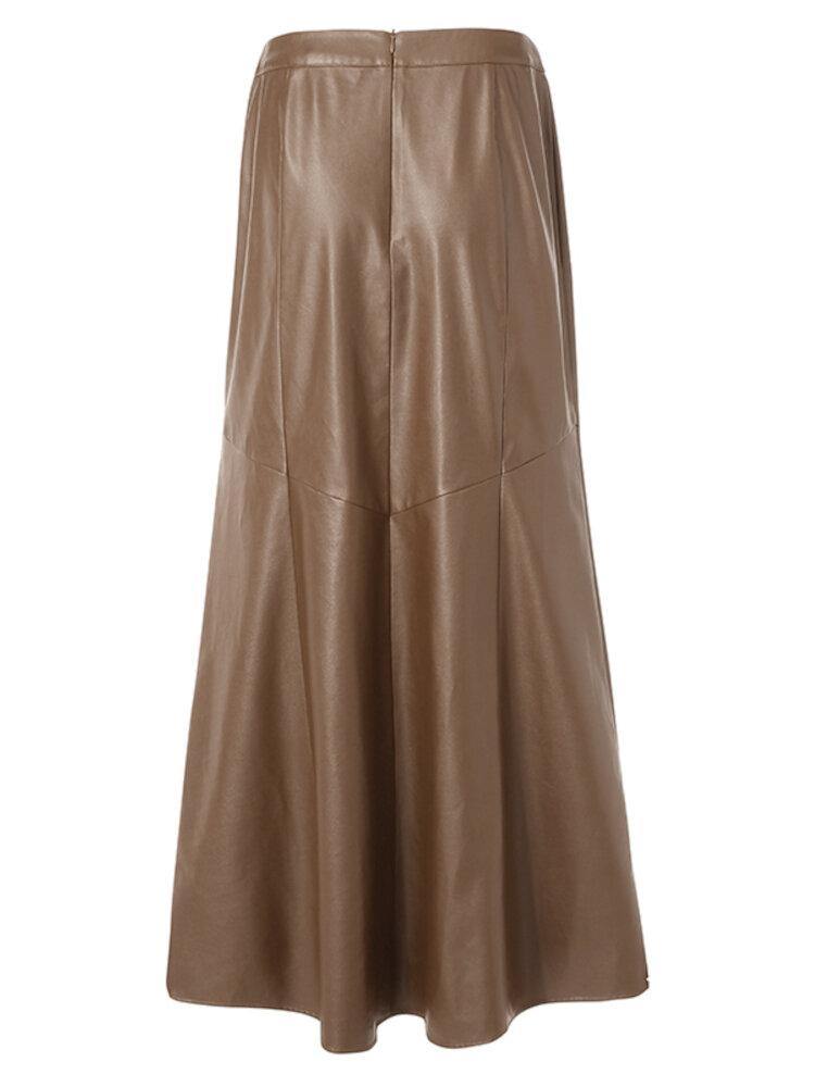 Women Leather Style Back Zipper Stylish Casual Mermaid Skirt - Trendha
