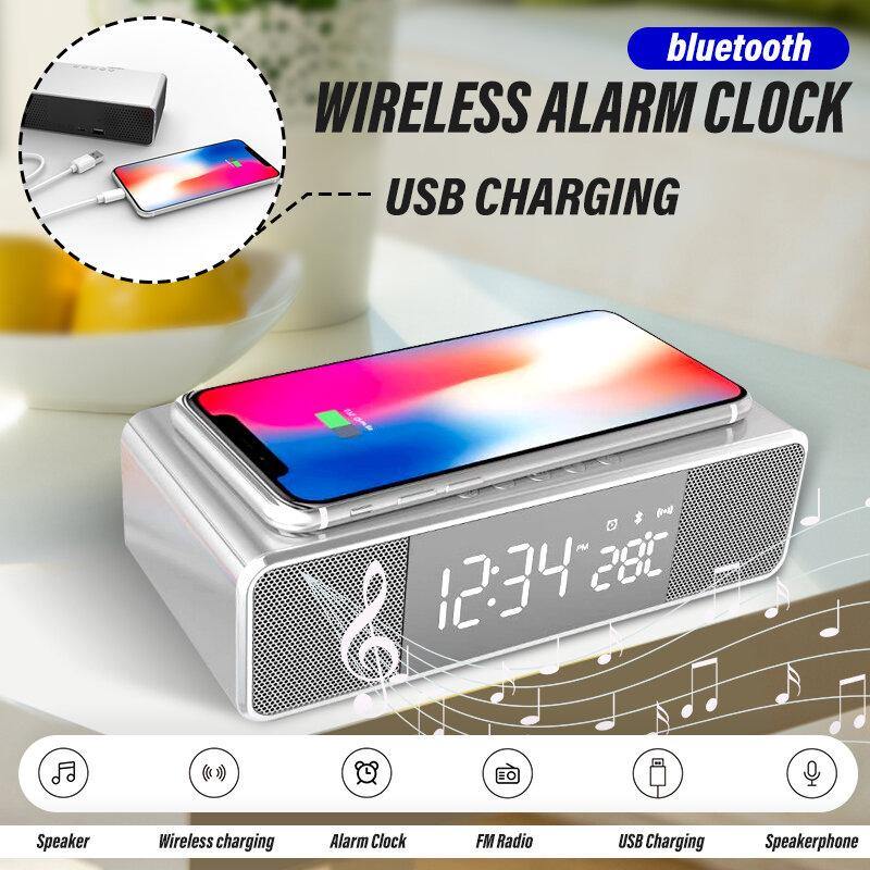Wireless bluetooth Alarm Clock Phone Charger FM Radio Table Digital Thermometer With Alarm Clock Display Desktop Clock for Home Decor - Trendha