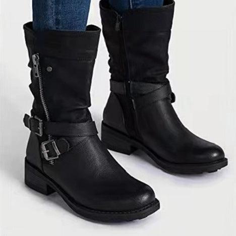Martin Boots Foreign Trade Large Size Women's Shoes Belt Low Heel Casual Boots - Trendha
