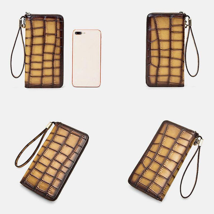 Women Genuine Leather Alligator Pattern Retro Soft Leather Bag Multi-slot Card Holder Wallet Clutch Purse - Trendha