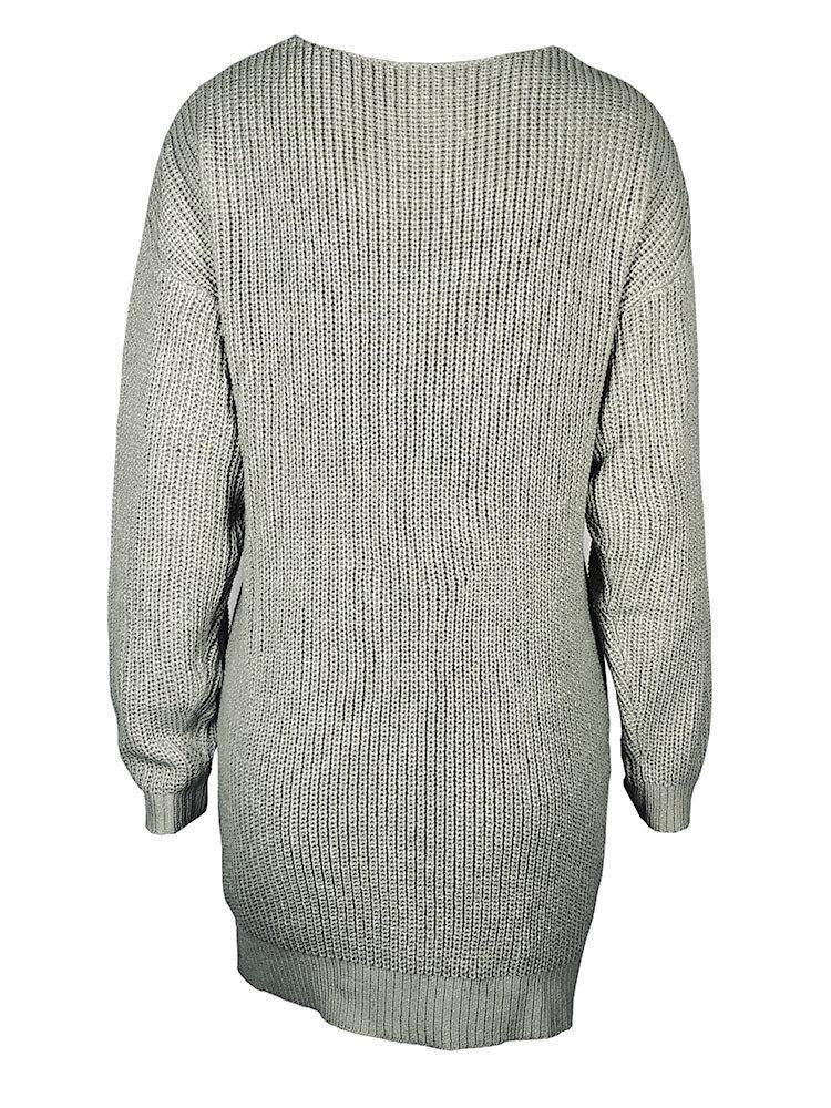 Women Cable Knit Designer V-Neck Drop Shoulder Loose Stylish Plain Sweaters - Trendha
