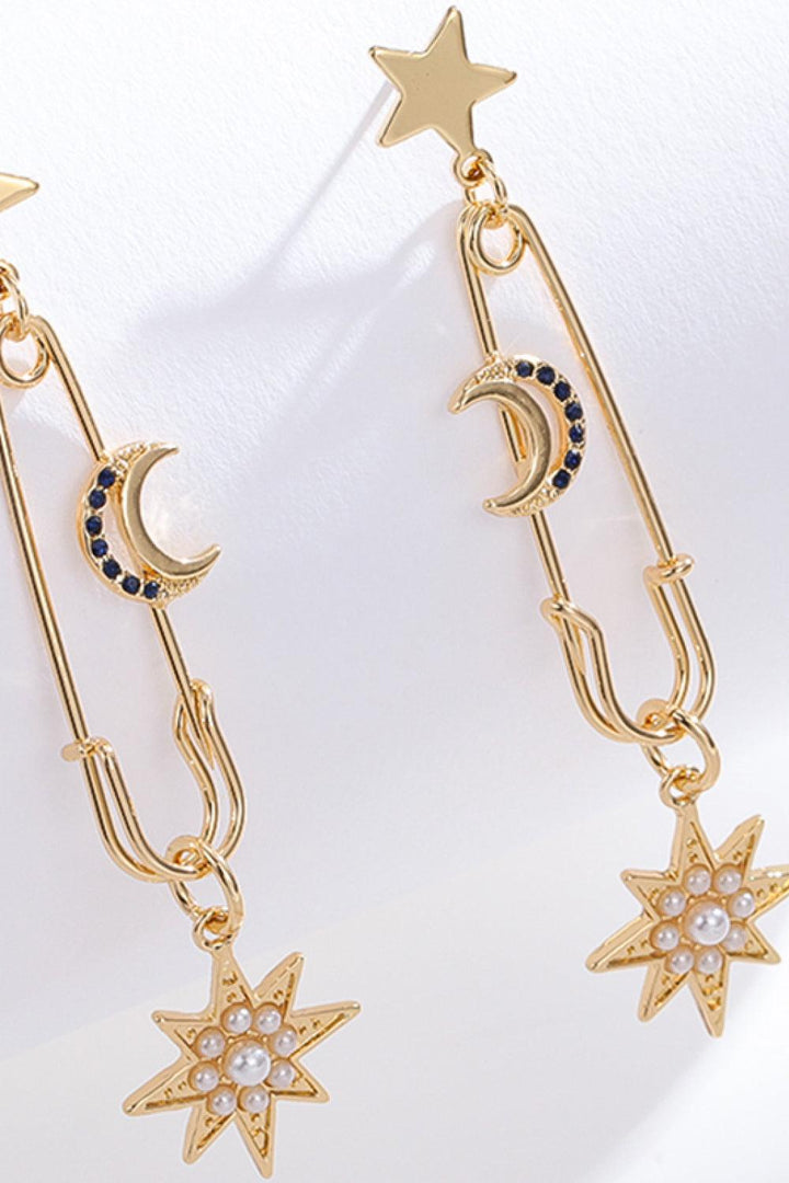 Inlaid Pearl Star and Moon Drop Earrings - Trendha