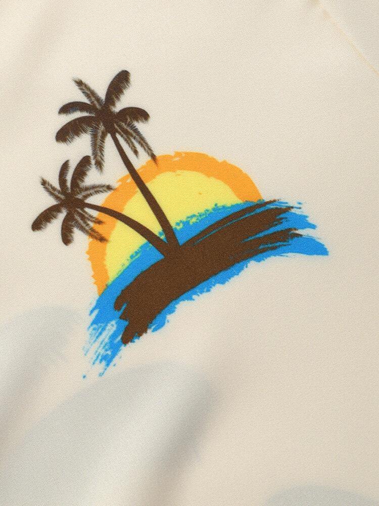 Mens Holiday Coconut Tree Print Lapel Shirts - Trendha