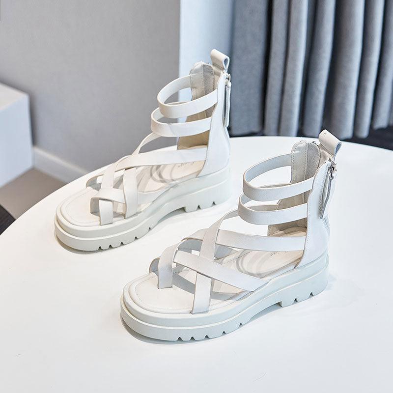 Thick-soled Student Back Zipper Sandals Beach Roman Shoes - Trendha