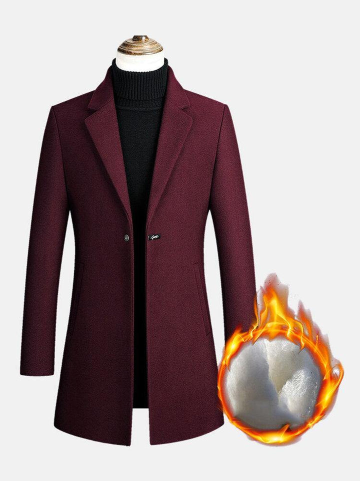 Mens Mid Long Warm Woolen Thick Pocket Long Sleeve Lapel Trench Coats - Trendha