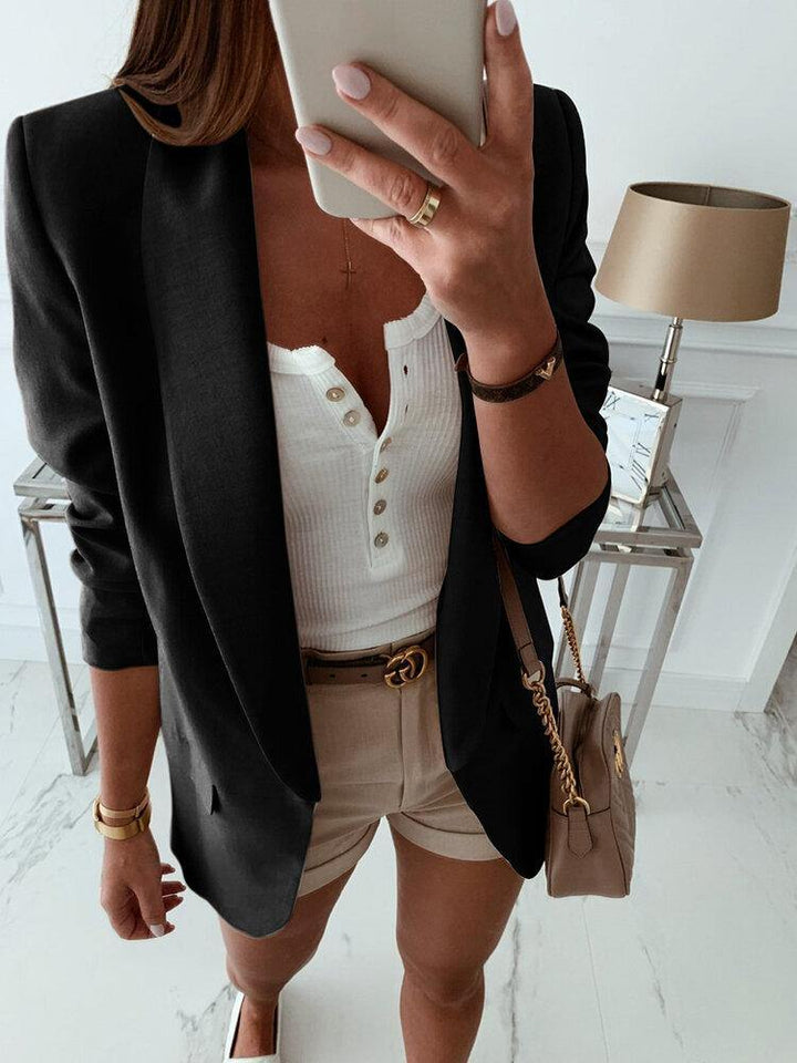 Women Solid Color Pocket Shawl Collar Elegant Long Sleeve Blazers - Trendha