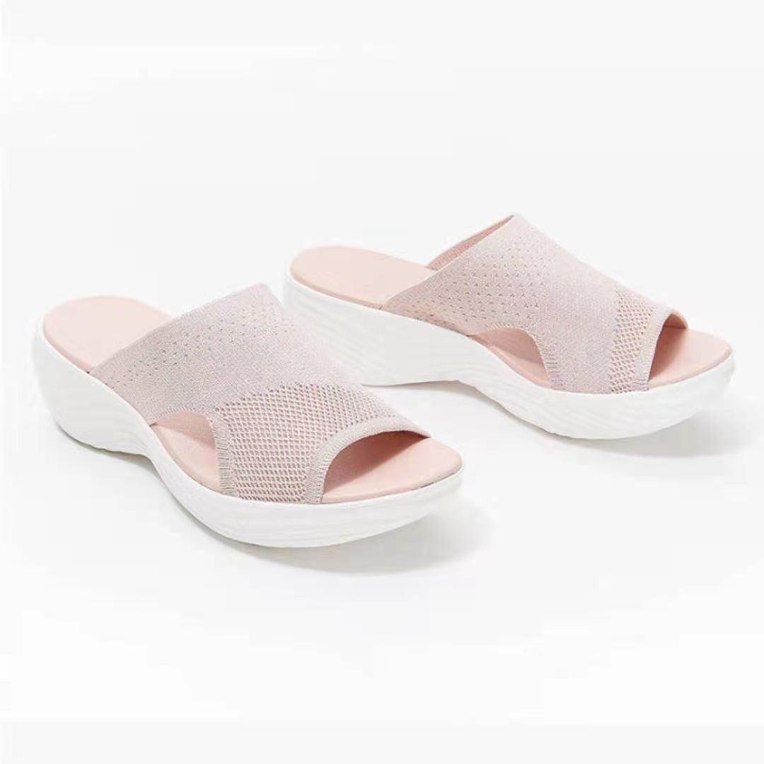 Flat Bottom Fish Mouth Mesh Breathable Ladies Slippers - Trendha
