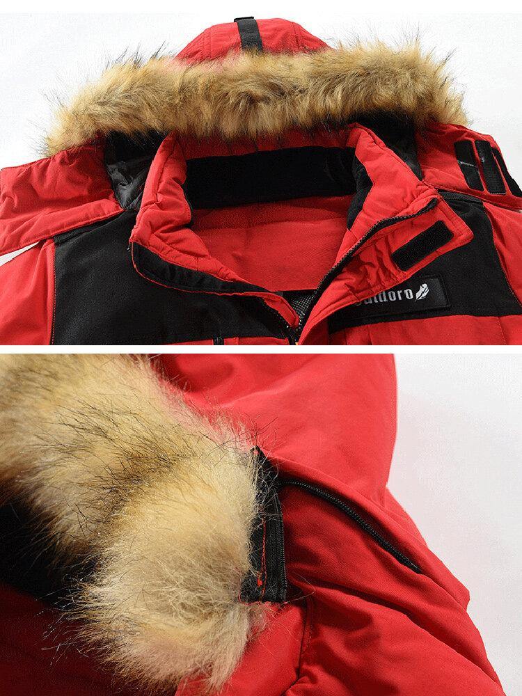 Mens Winter Thicken Multi-Pocket Zipper Fur Hooded Warm Down Coat - Trendha