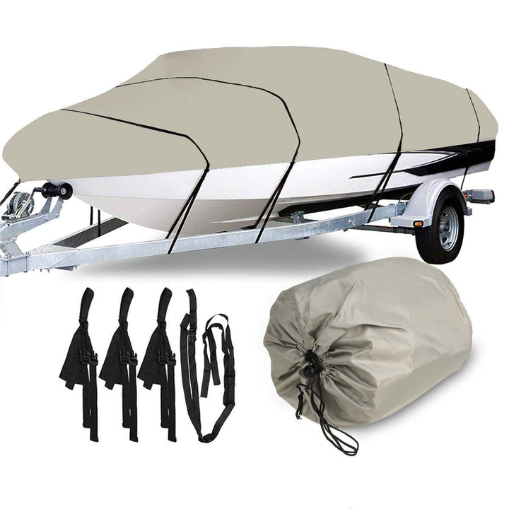 11-13ft/14-16ft/17-19ft/20-22ft 210D Heavy Duty Boat Cover For Fish Ski Bass V-Hull Runabouts Waterproof - Trendha