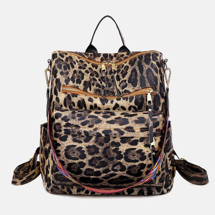 Women Faux Leather Leopard And Flowers Pattern Fashion Casual Backpack - Trendha