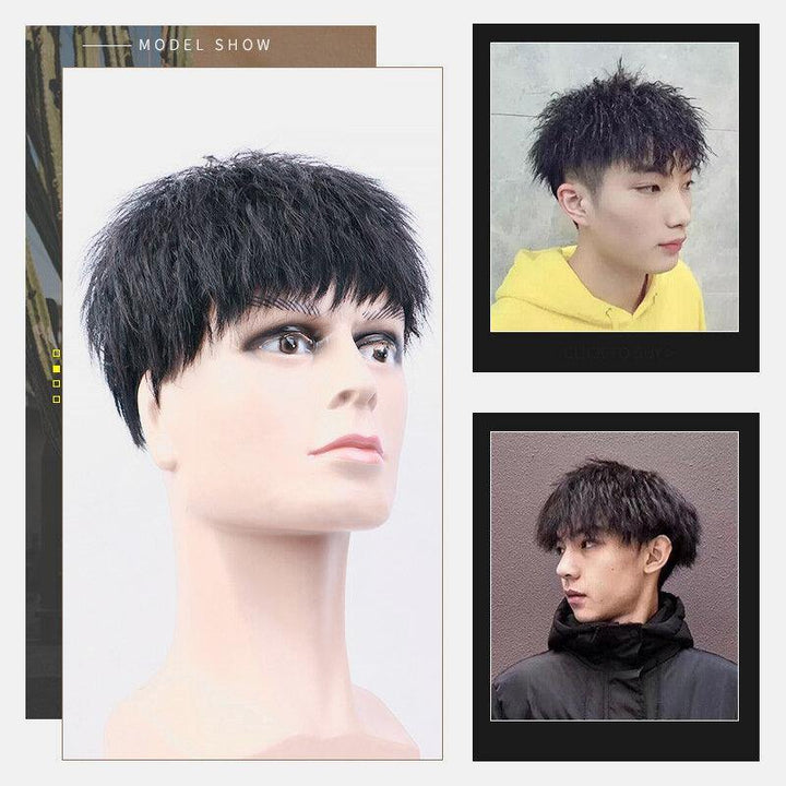 Handsome Men Human Hair Wig Lightweight Breathable Washable Without Trace Short Curly Wig - Trendha