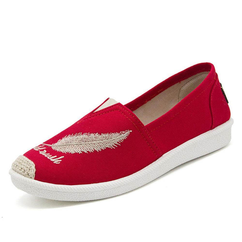 Women Pattern Embroidery Comfy Slip On Casual Canvas Flat Shoes - Trendha
