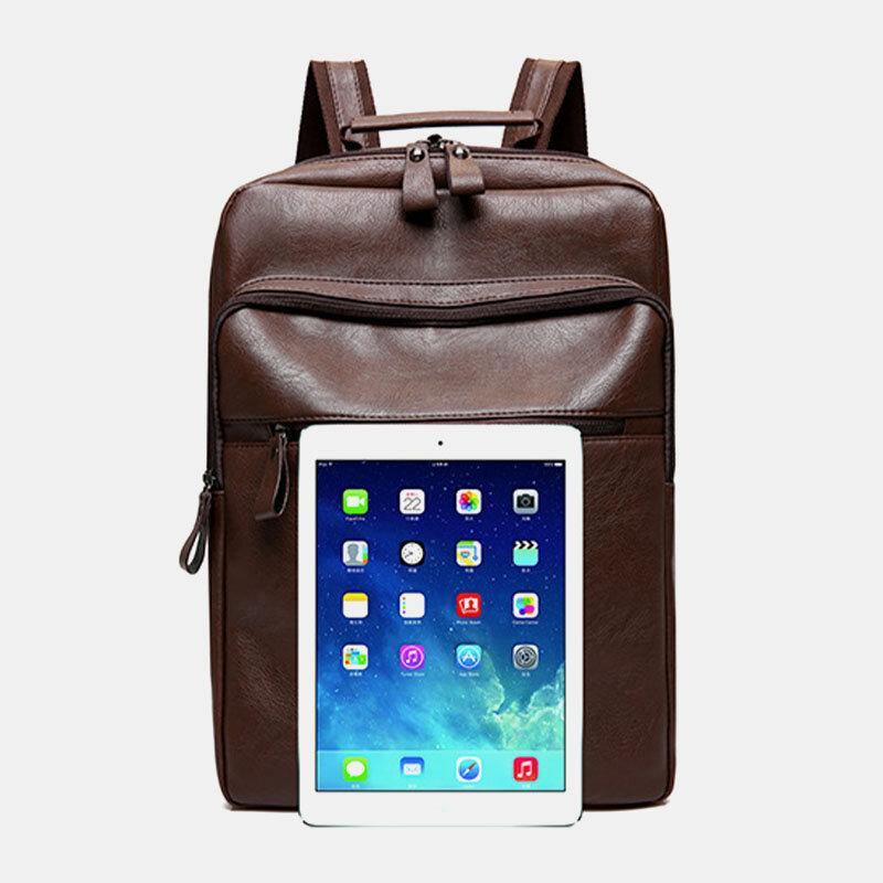 Men Faux Leather Multi-pocket Waterproof Business Outdoor Wear-resistant 14 Inch Laptop Bag Backpack - Trendha