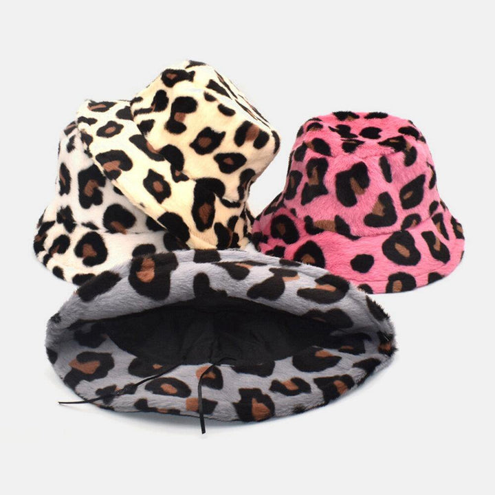 Unisex Plush Soft Warm Casual All-match Cute Leopard Pattern Bucket Hat - Trendha