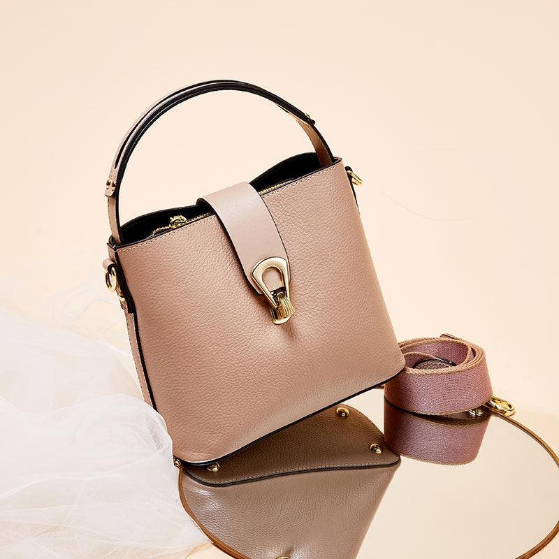 All-match First Layer Cowhide Portable Bucket Bag - Trendha