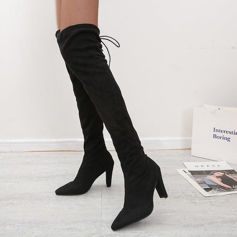 Stretch Boots With High Heels And Pointed Toe Over The Knee - Trendha