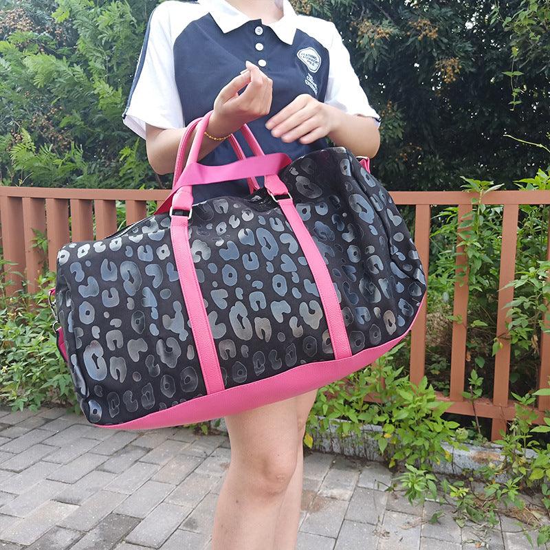 Bright Leopard Print Travel Bag European And American PU Handle Shoulder Strap Luggage Bag Portable - Trendha