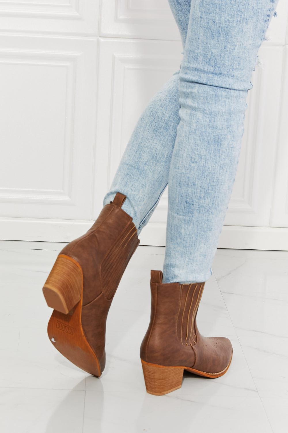 MMShoes Love the Journey Stacked Heel Chelsea Boot in Chestnut - Trendha