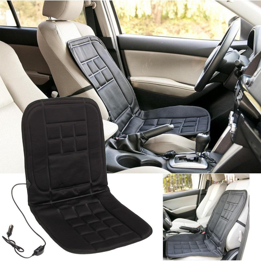 Universal 12V Electric Car Front Seat Heating Cover Padded Thermal Cushion Black - Trendha