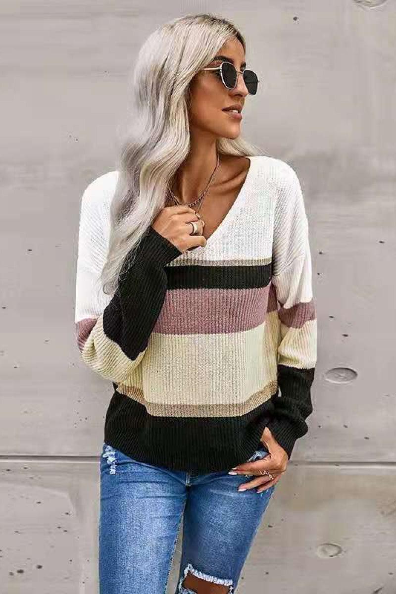 Colorblock Drop Shoulder Sweater - Trendha