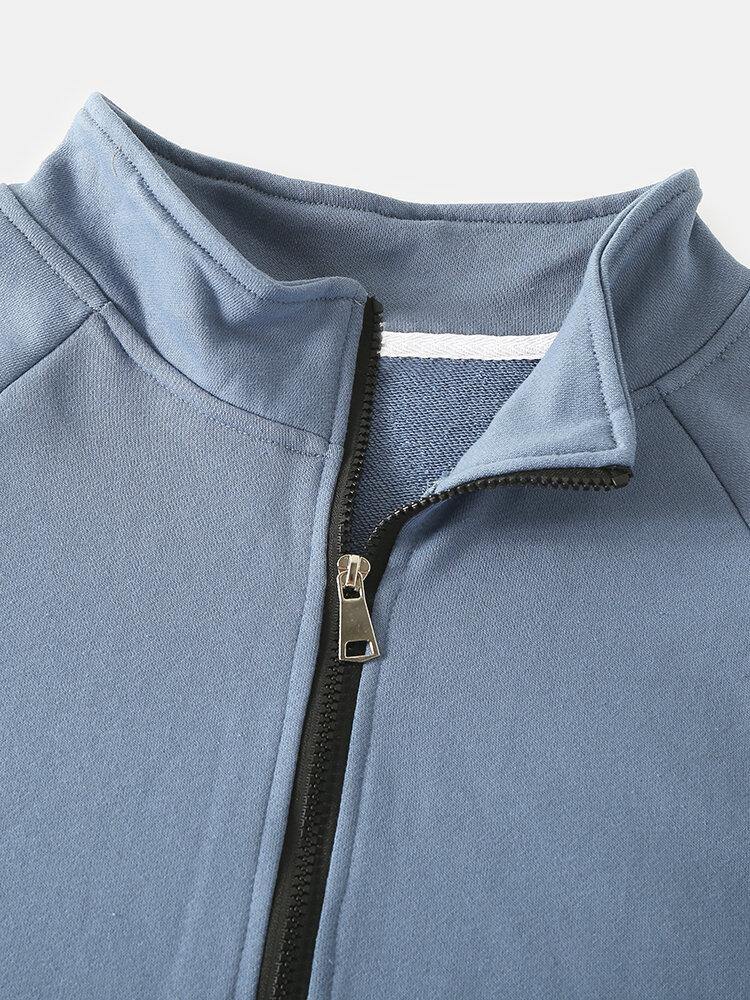 Mens Cotton Solid Color Half Zipper Raglan Sleeves Design Henley Shirts With Pocket - Trendha